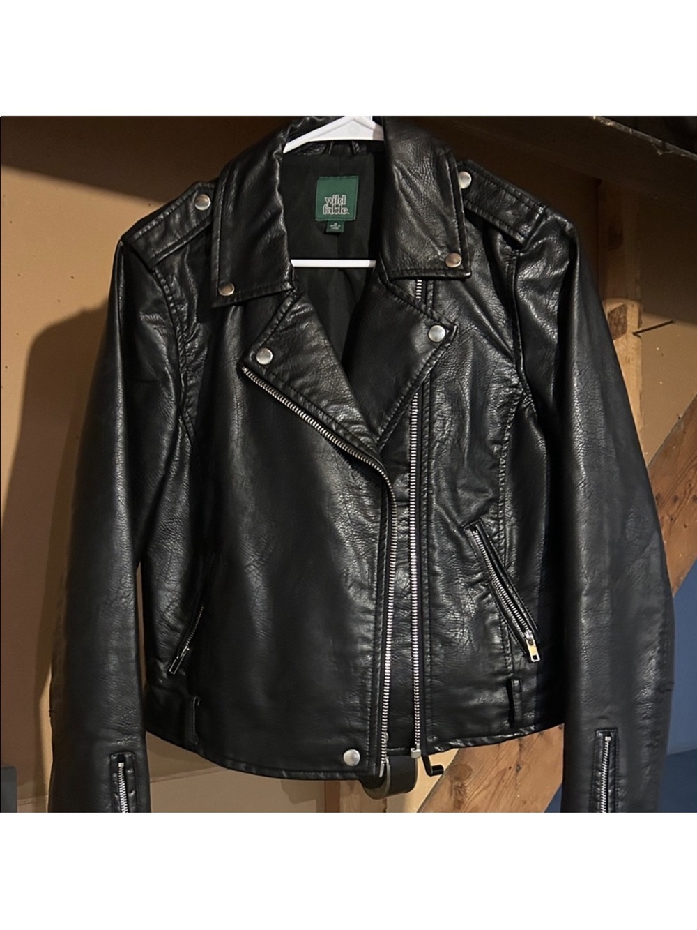 wild fable Black Faux Leather Asymmetrical Zip Jacket
